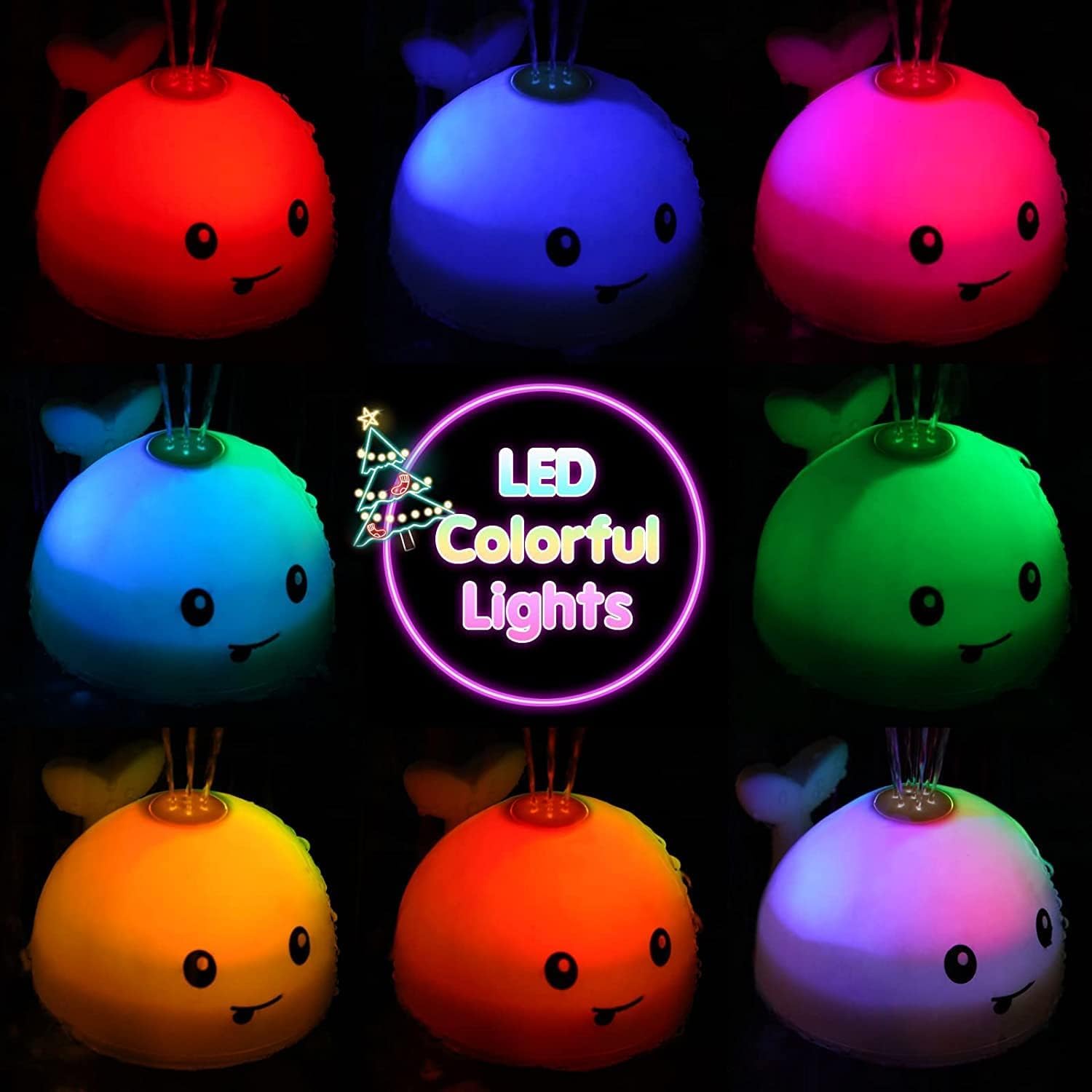 Gigilli light-up whale bath toy provides engaging visuals for toddlers.