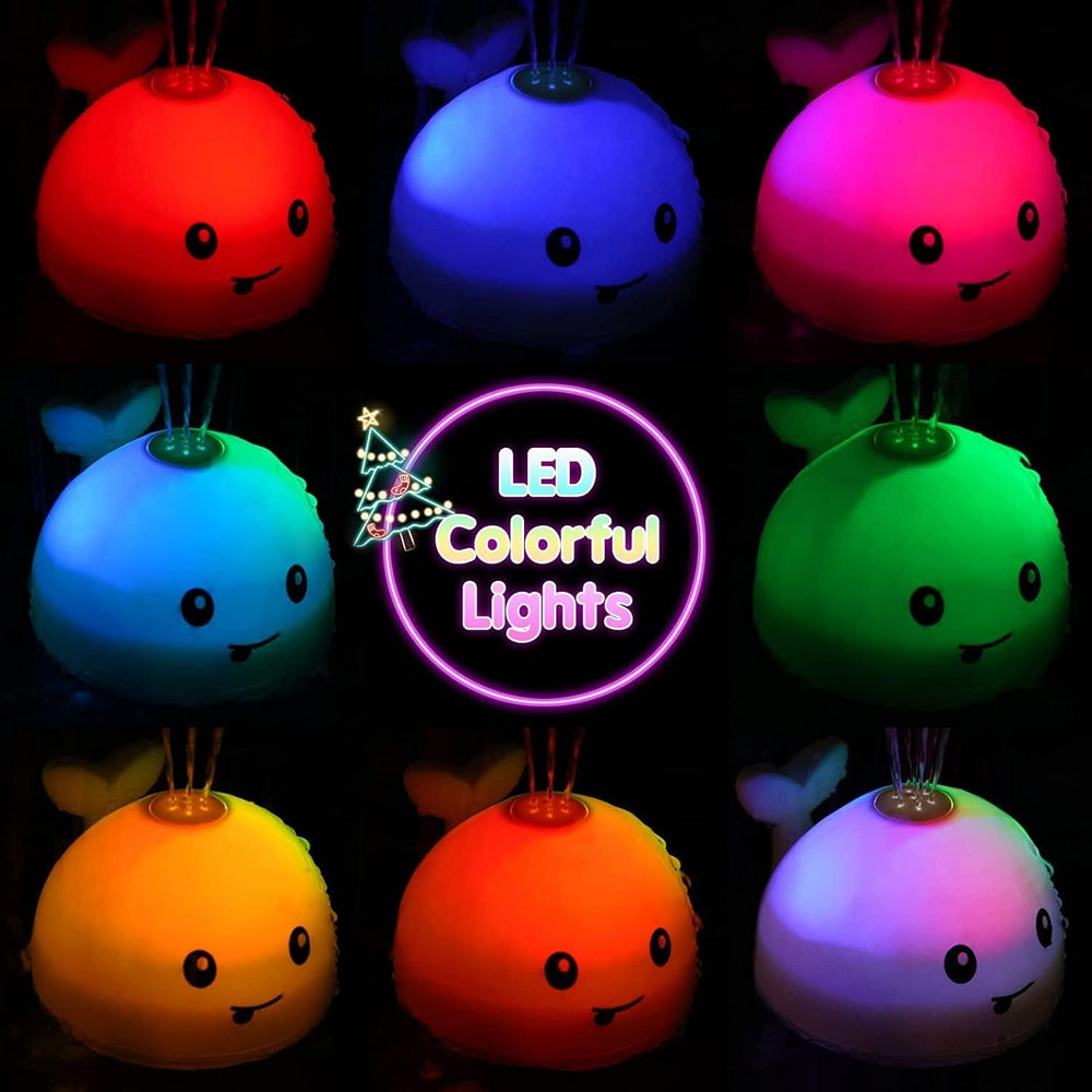 Gigilli light-up whale bath toy provides engaging visuals for toddlers.