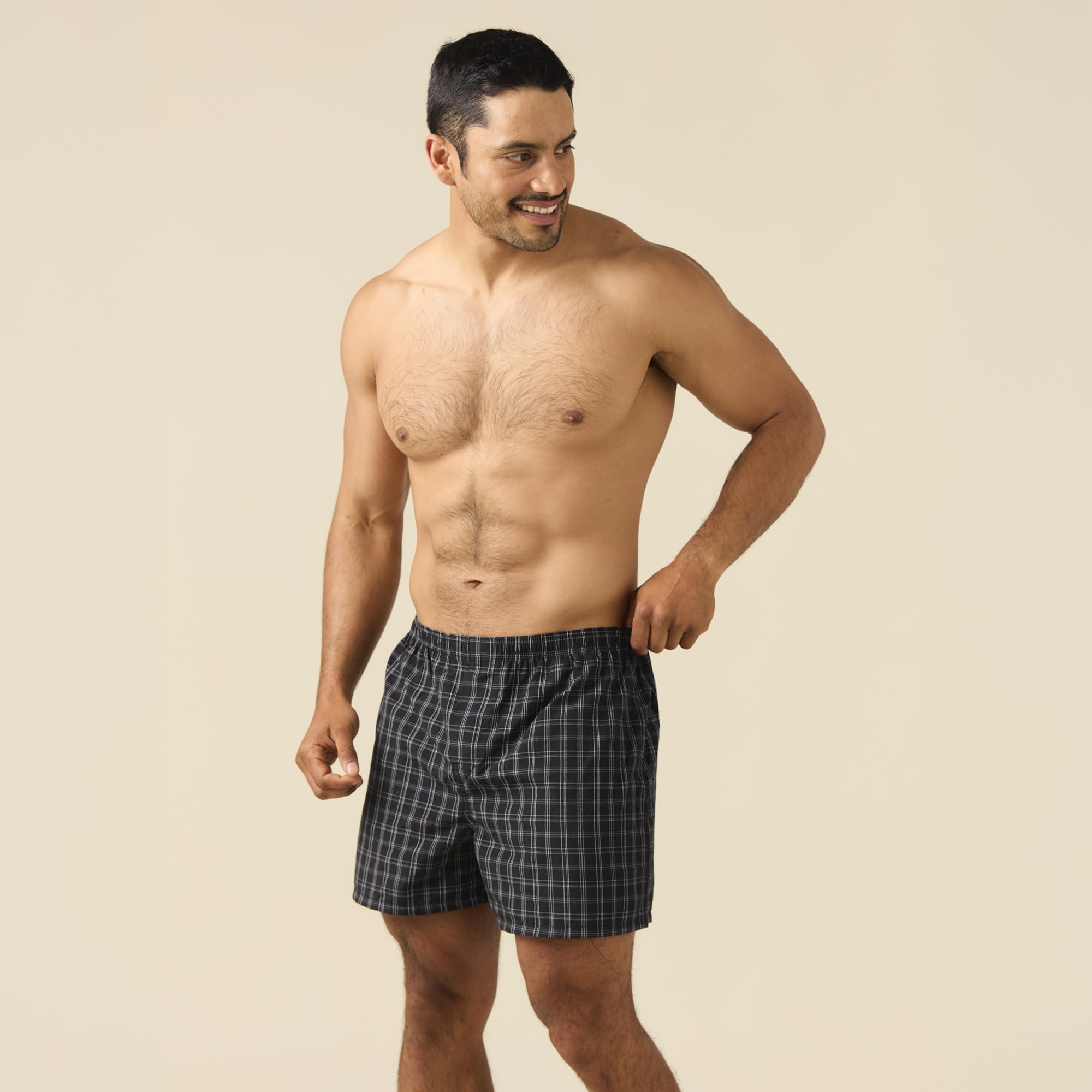 Gildan boxers multi-pack in black stripes showing versatile daily wear.