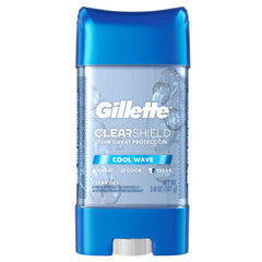 Gillette Advanced Clear Gel Cool Wave front-pack shot showing a five-pack of 3.8 oz cans