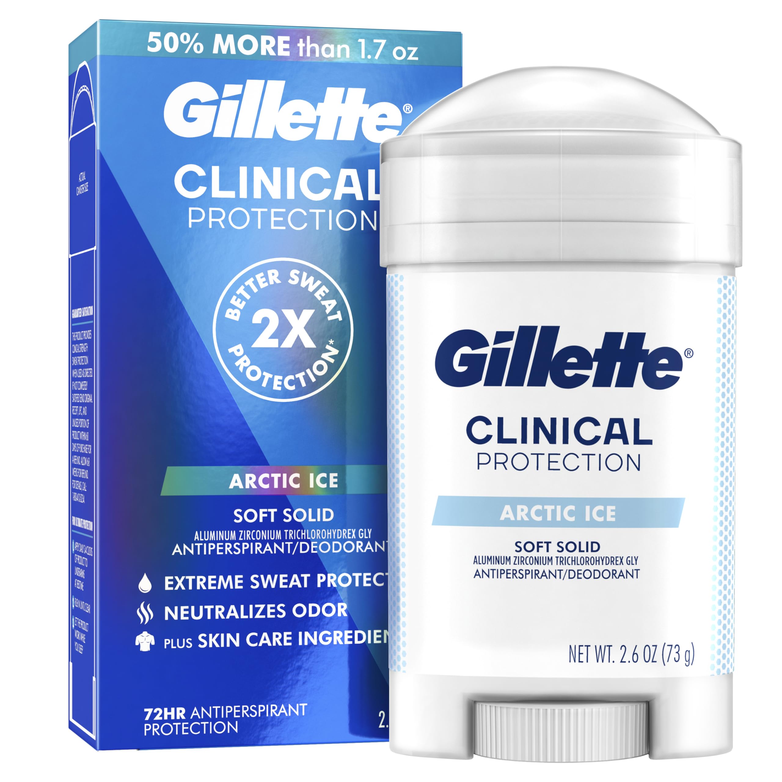 Gillette Clinical Arctic Ice soft solid packaging showcases modern design for all-day protection.