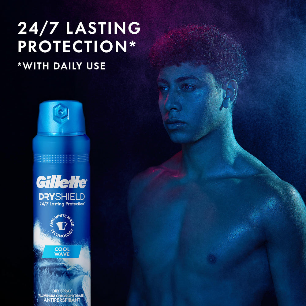 Close-up of misty spray release from the Gillette can