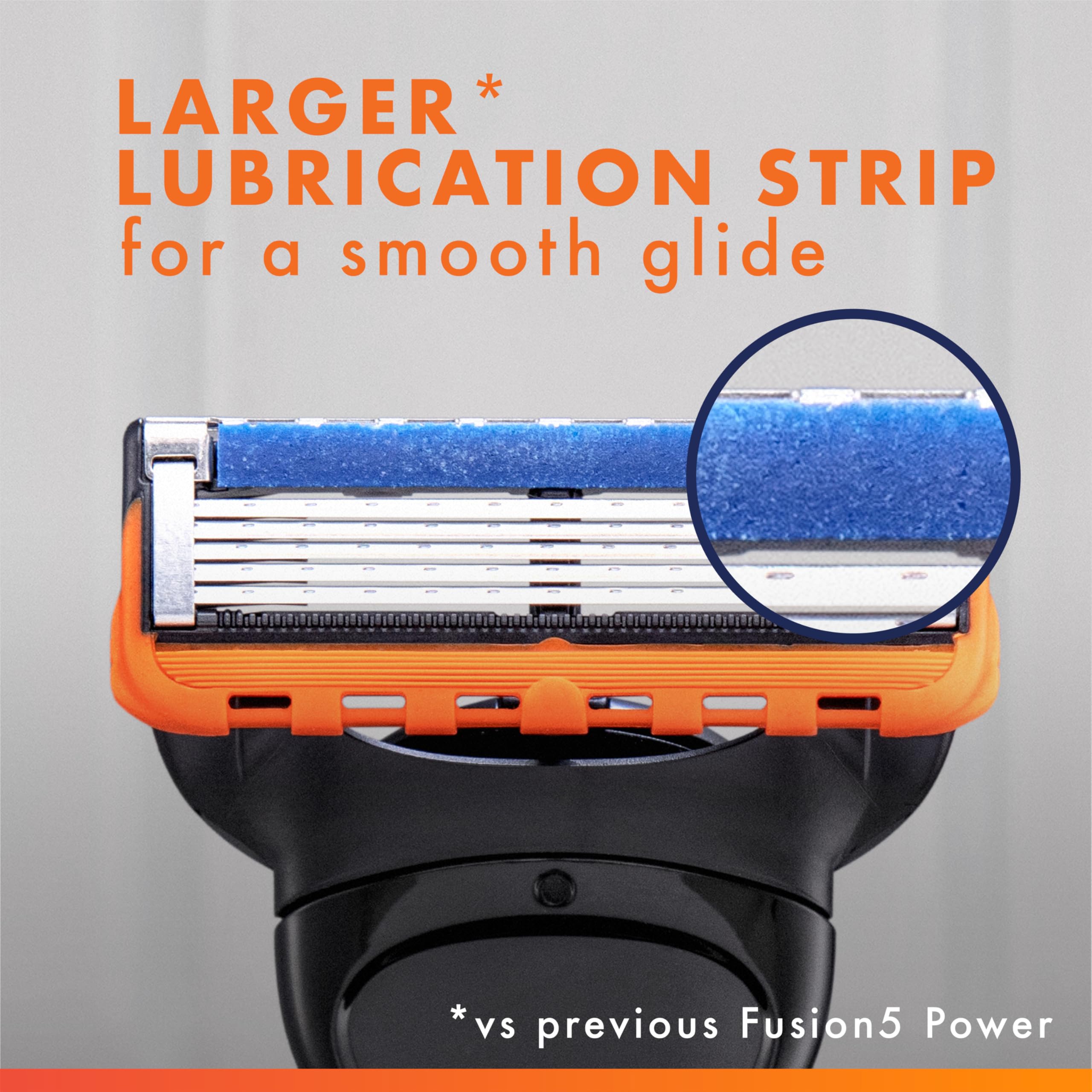 Gillette Fusion5 Power larger lubrication strip delivers smoother glide.