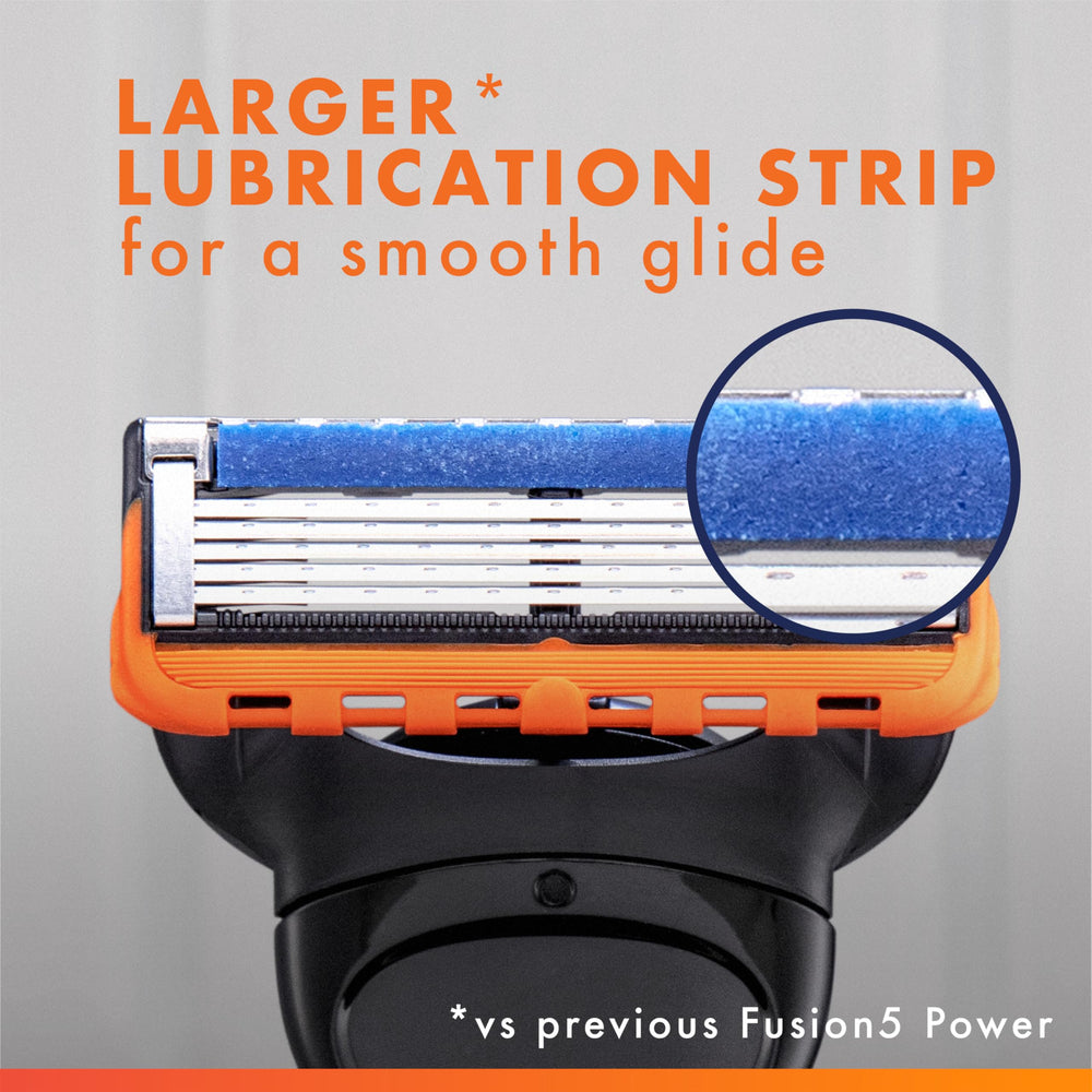 Gillette Fusion5 Power larger lubrication strip delivers smoother glide.
