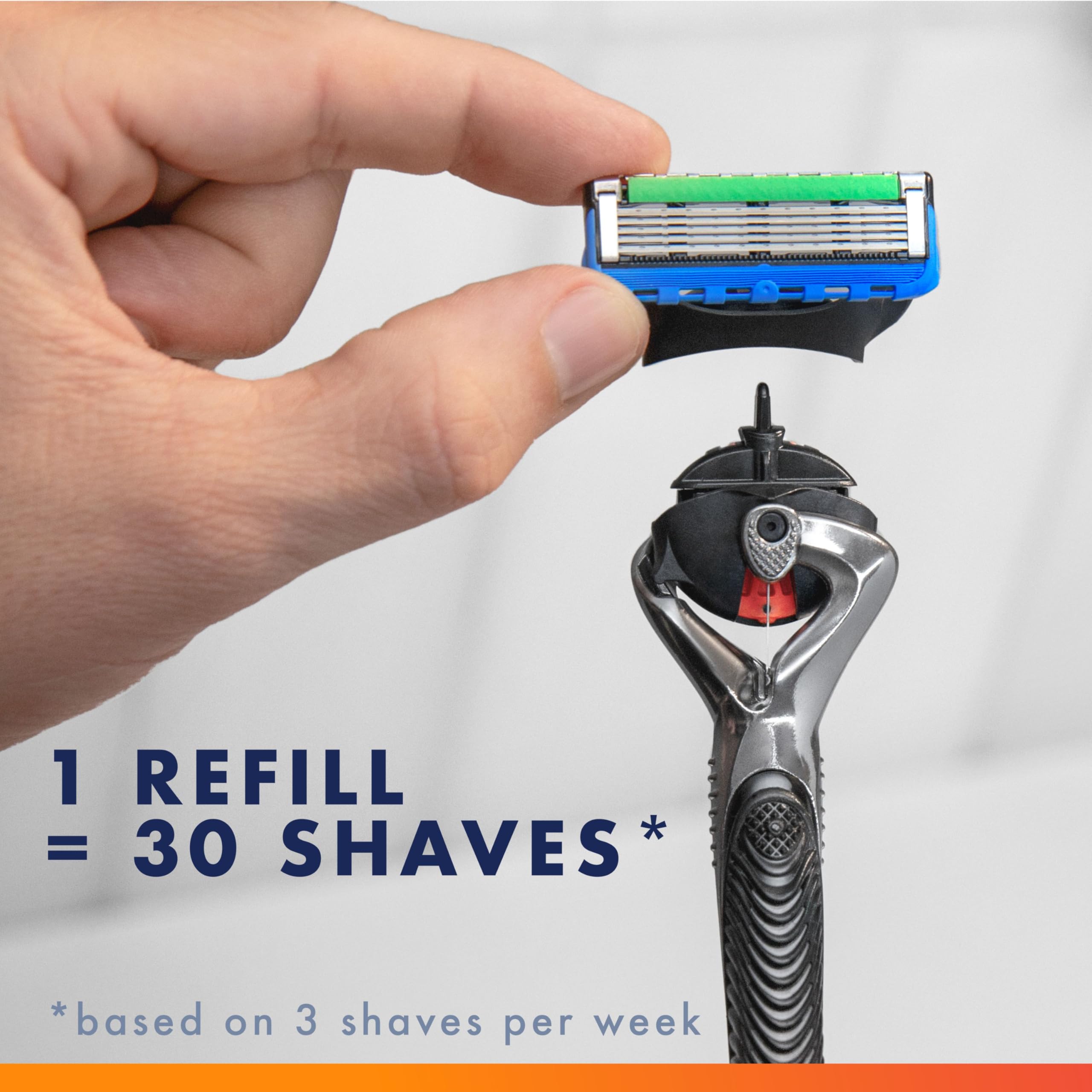Gillette Fusion5 ProGlide Lubrastrip closeup highlighting extended lubrication