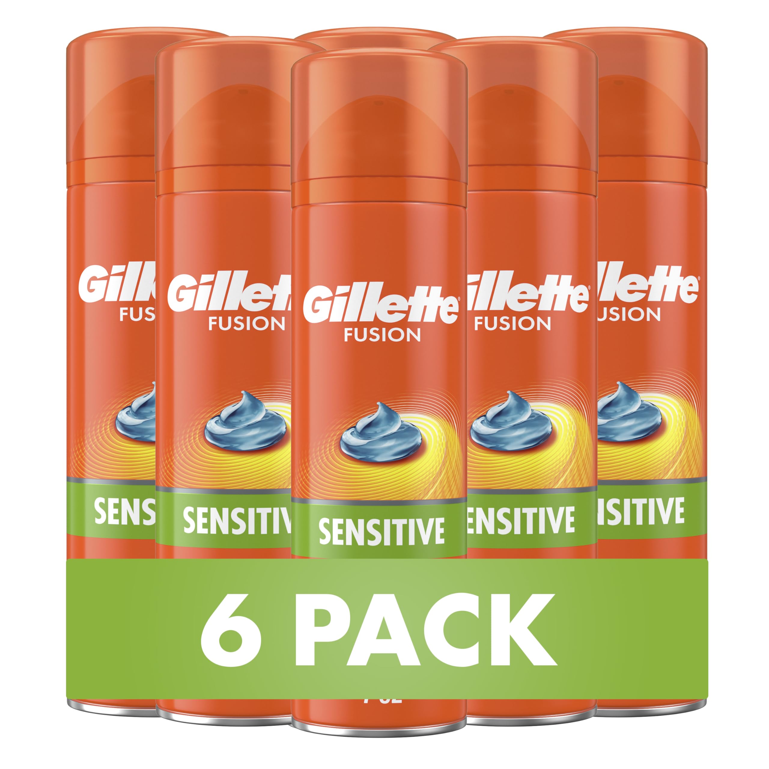Gillette Fusion5 Ultra Sensitive Gel bottle closeup showing cooling formula for sensitive skin.
