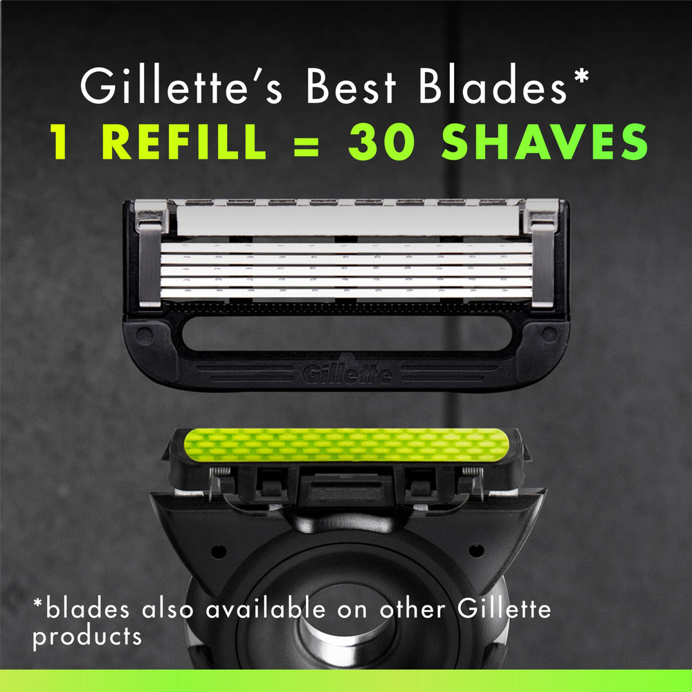 GilletteLabs exfoliating-bar compatibility helps lift trapped hairs for smoother shave.