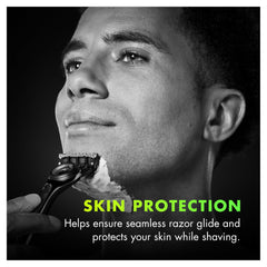 Cooling action helps soothe skin during a close shave.
