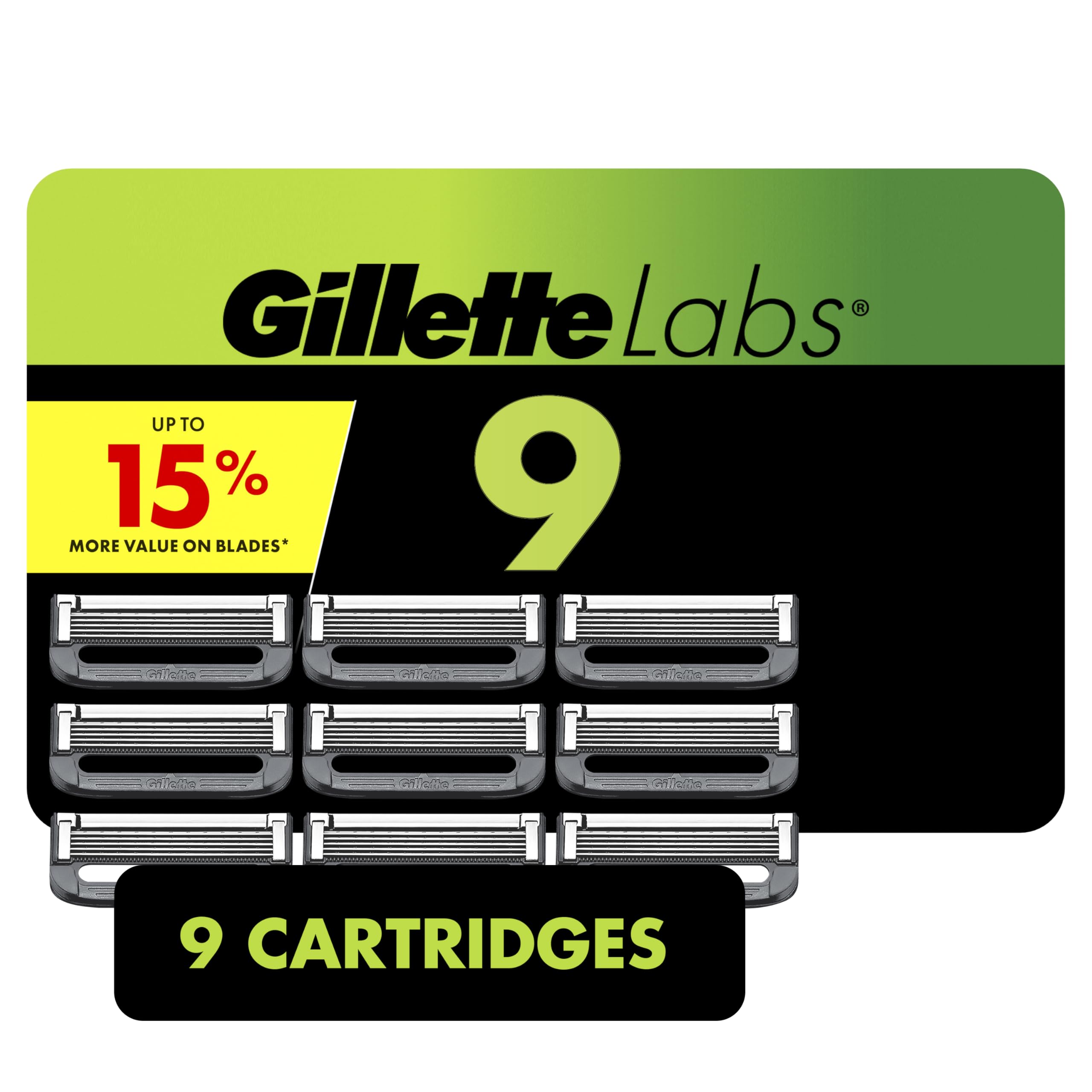GilletteLabs razor blade refills 9-count for quick blade swaps and close shaves.
