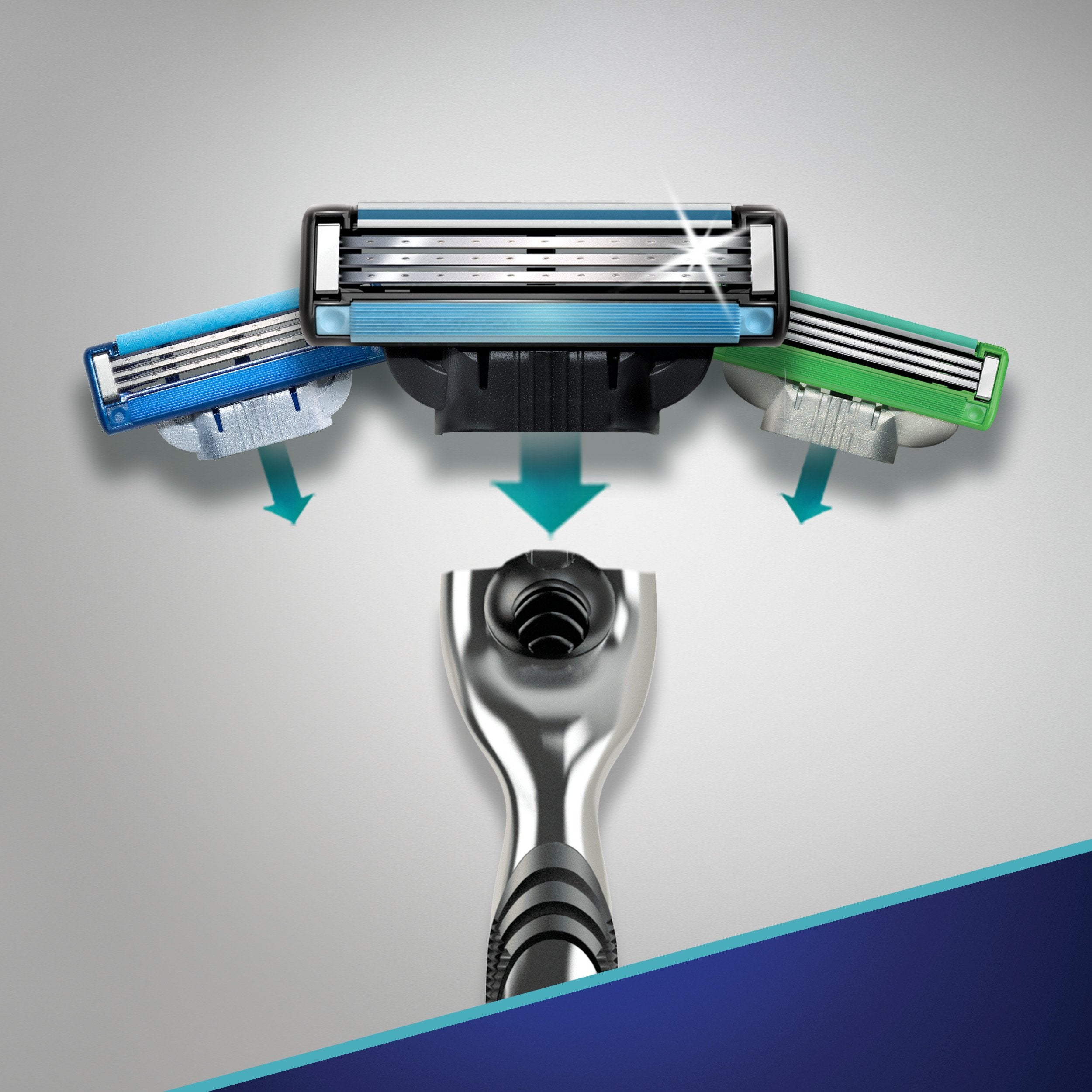 Gillette Mach3 blade refill compatibility showing easy cartridge interchange.
