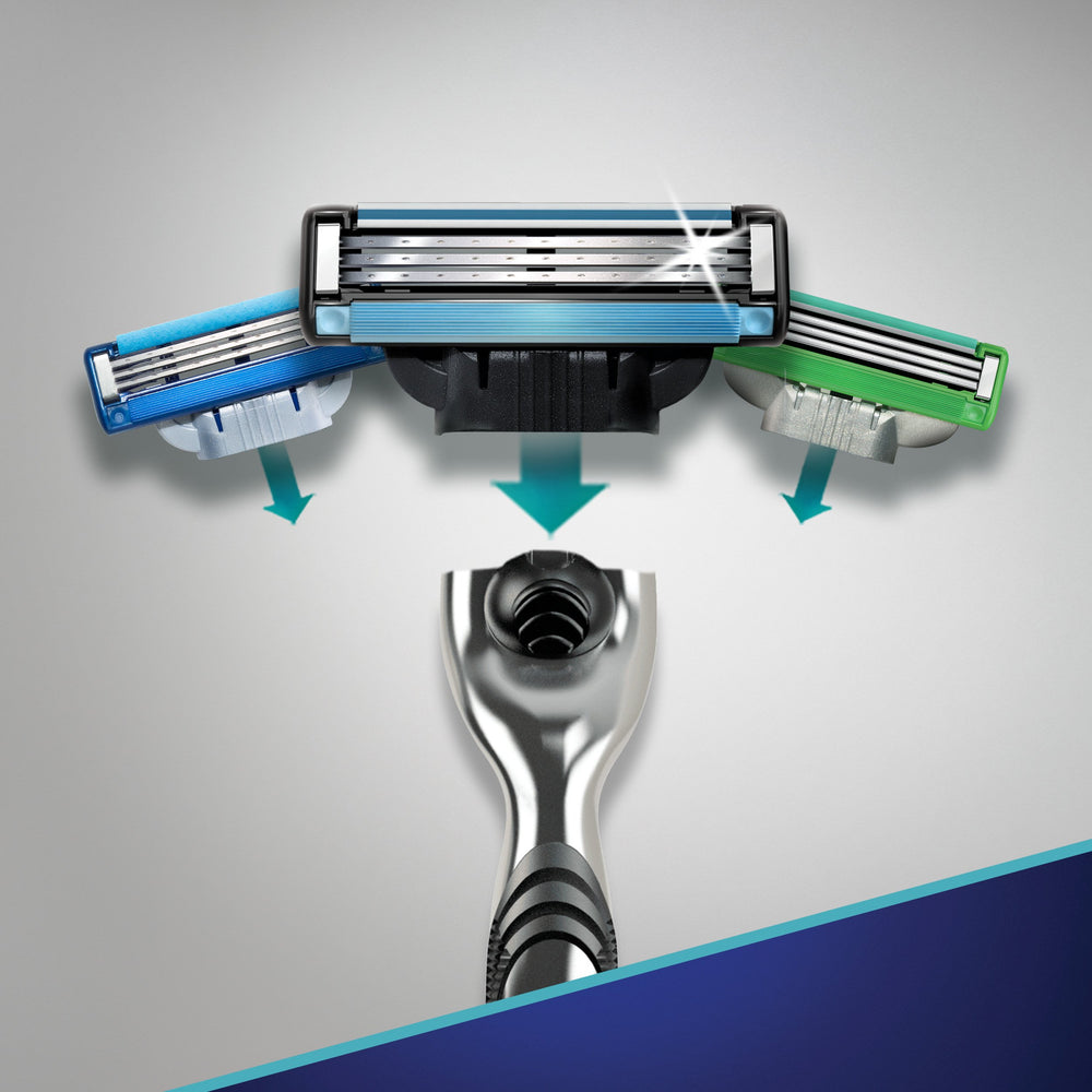 Gillette Mach3 blade refill compatibility showing easy cartridge interchange.