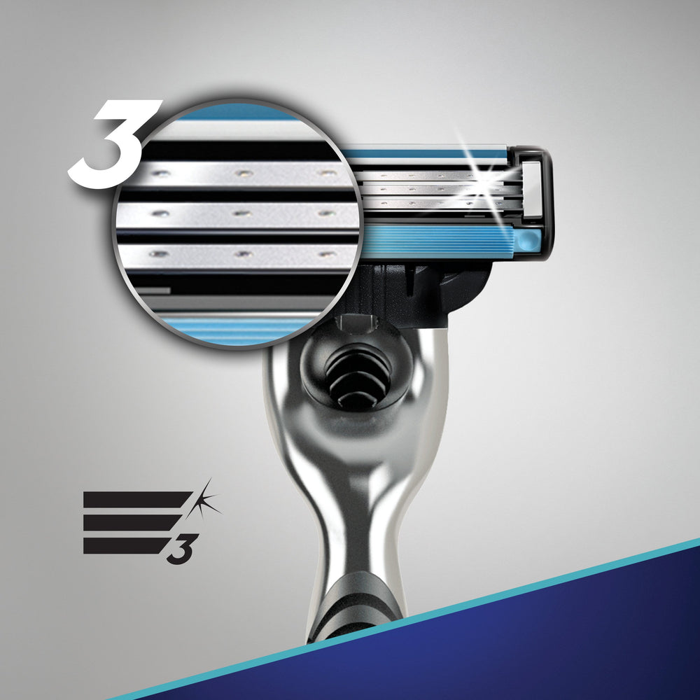 Gillette Mach3 lubrication strip closeup for a gliding feel and skin protection.