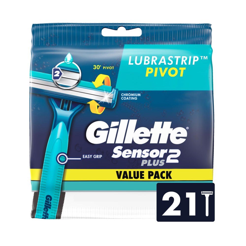 Gillette Sensor2 Plus pivoting head razor for a smooth contour-following shave.