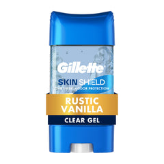 Gillette SkinShield clear gel bottle shows fast-acting sweat protection.