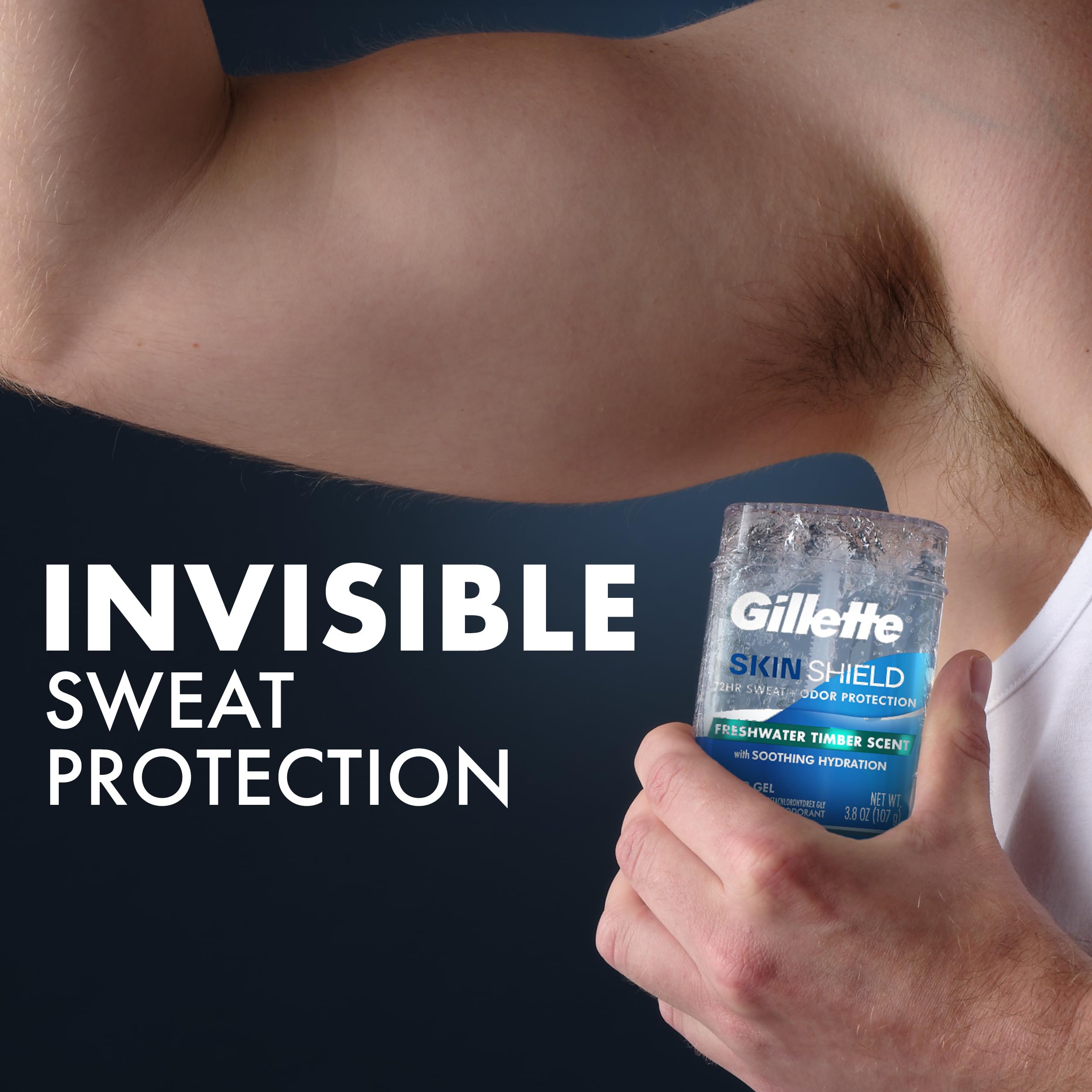 Underarm skin with non-sting Gillette SkinShield clear gel.