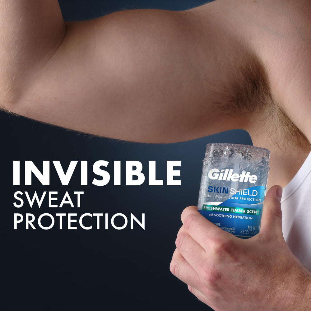 Underarm skin with non-sting Gillette SkinShield clear gel.
