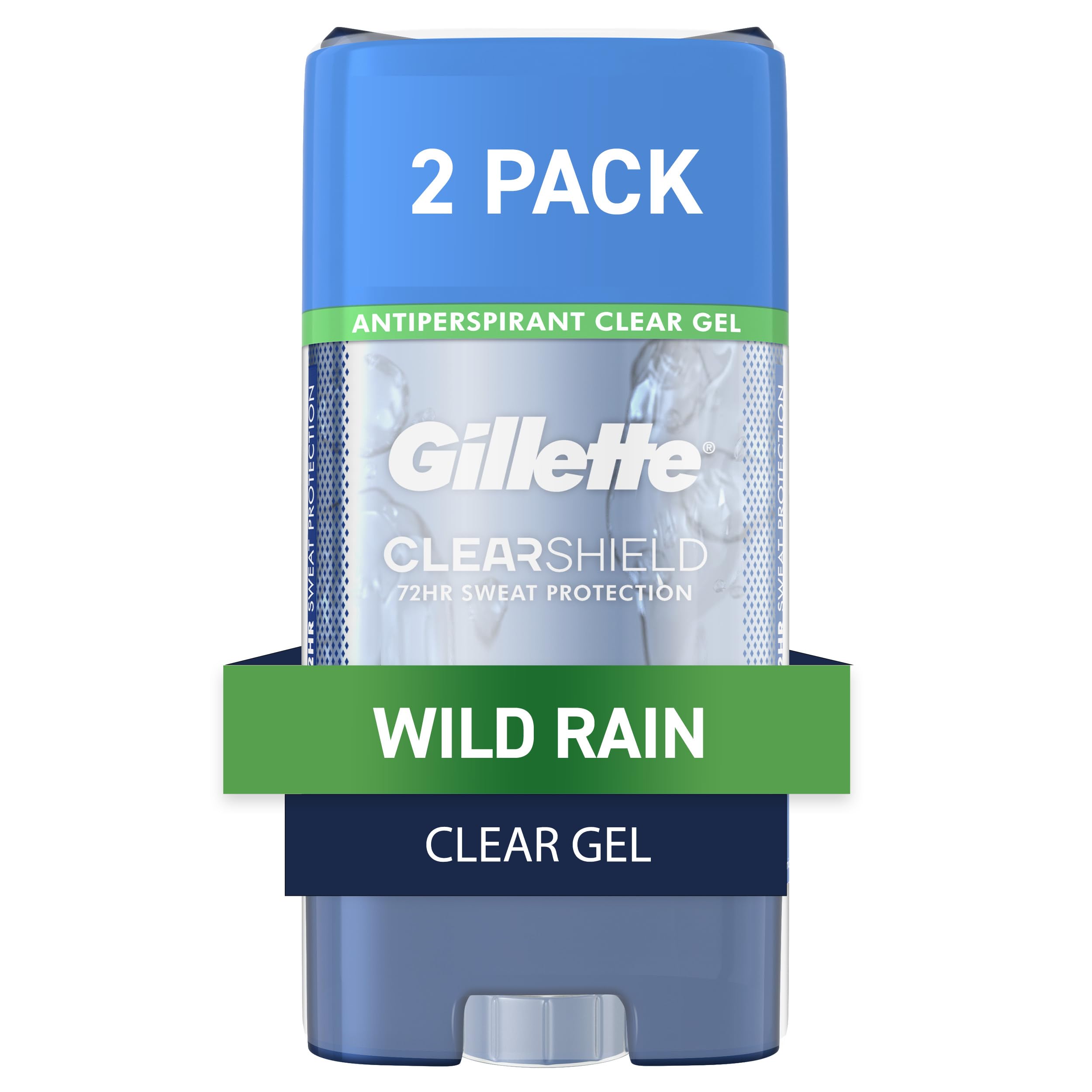 Gillette Wild Rain clear gel bottle for all-day freshness.