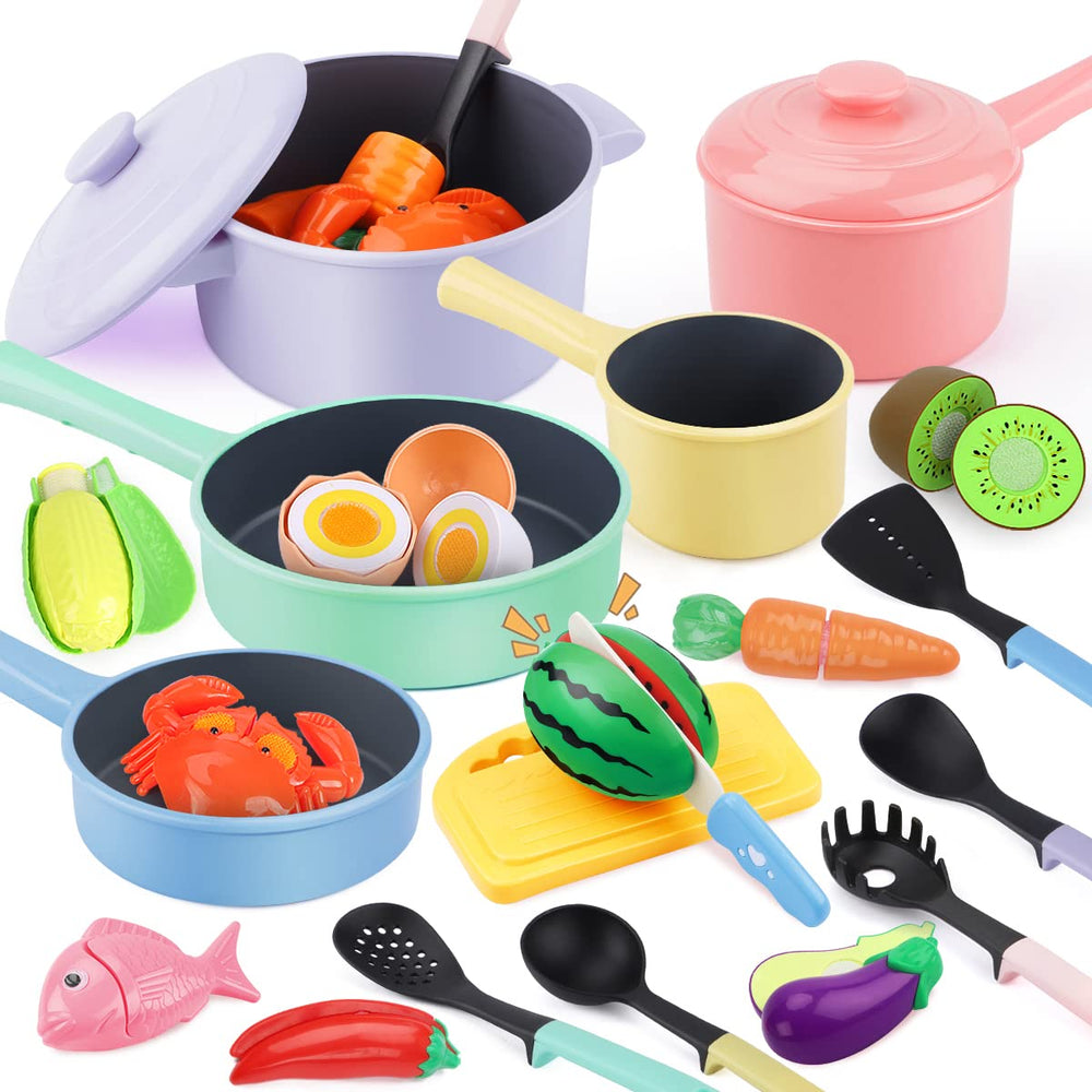 GILOBABY pots and pans set for imaginative cooking play.