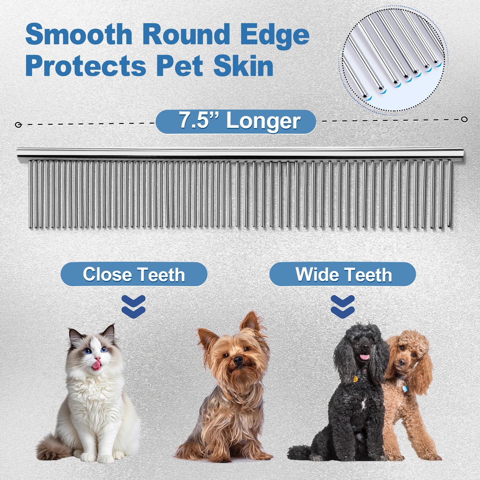 Gimars dog grooming comb detangles and pre-trims fur.