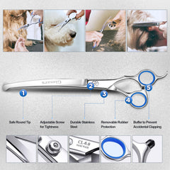 Gimars titanium-coated curved dog scissors for gentle contouring around features.