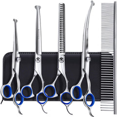 Gimars titanium-coated straight dog scissors for precise grooming cuts.