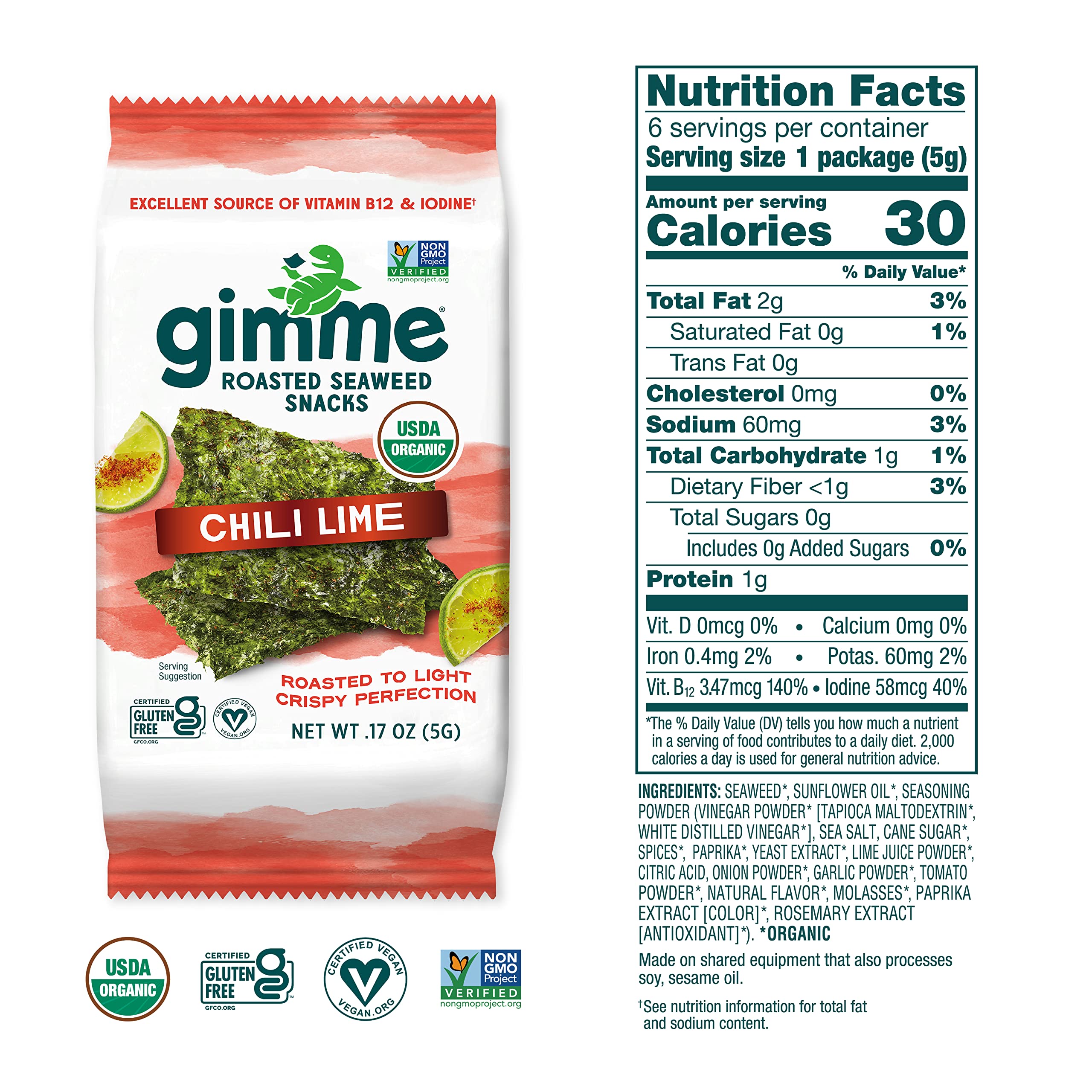 GimMe Seaweed Chili Lime kids snack suitable for lunchboxes.
