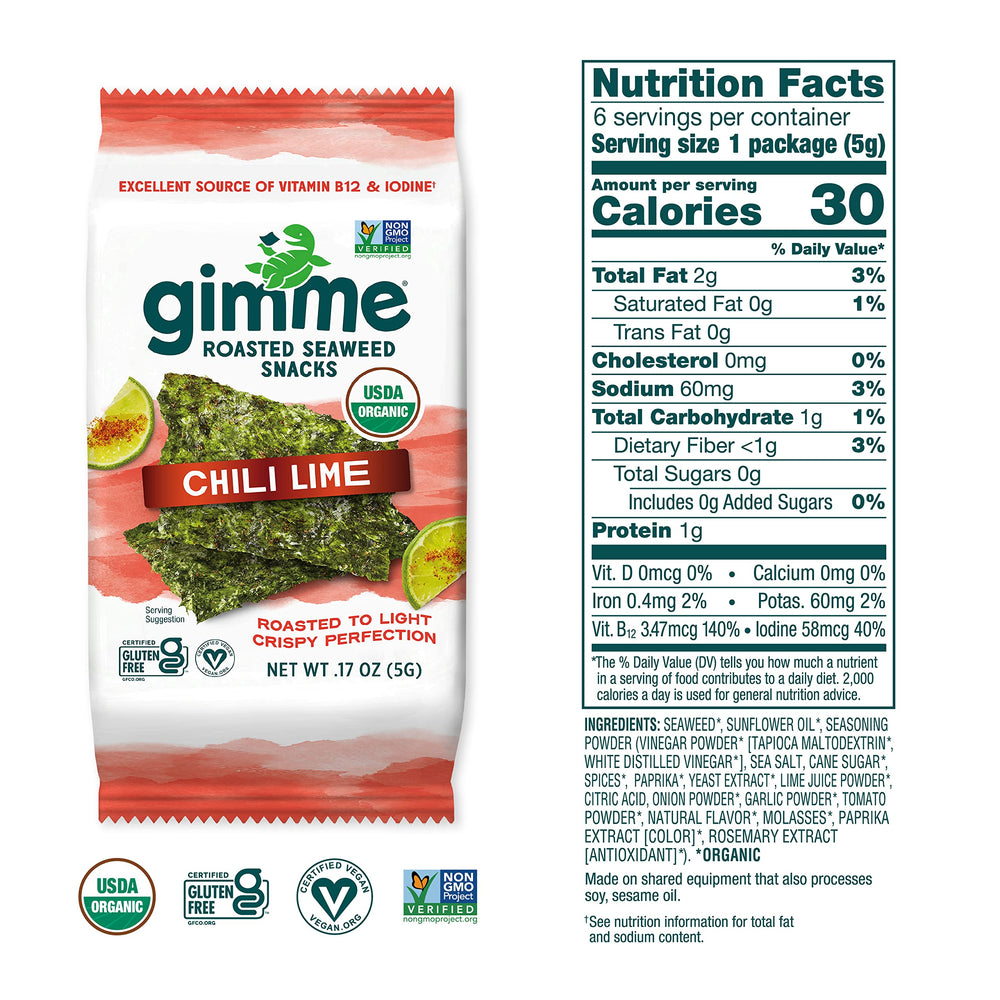 GimMe Seaweed Chili Lime kids snack suitable for lunchboxes.
