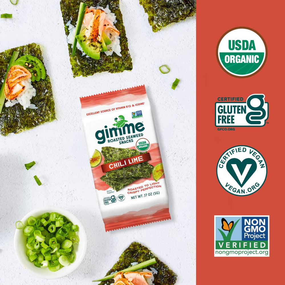 GimMe Seaweed Chili Lime lunchbox idea showcases convenient packaging.
