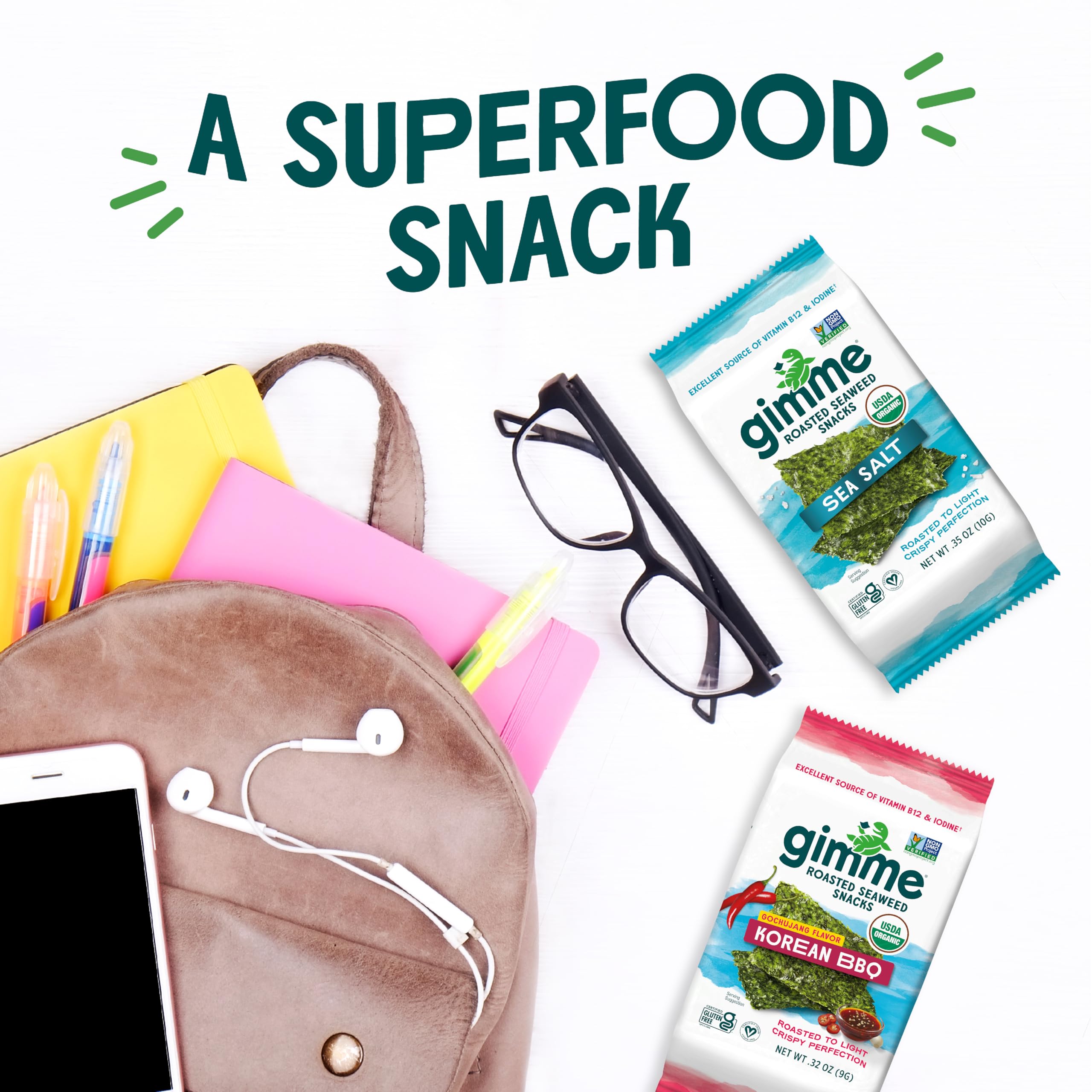 gimMe Seaweed Sustainably Harvested pack: traceable sourcing for mindful snacking.