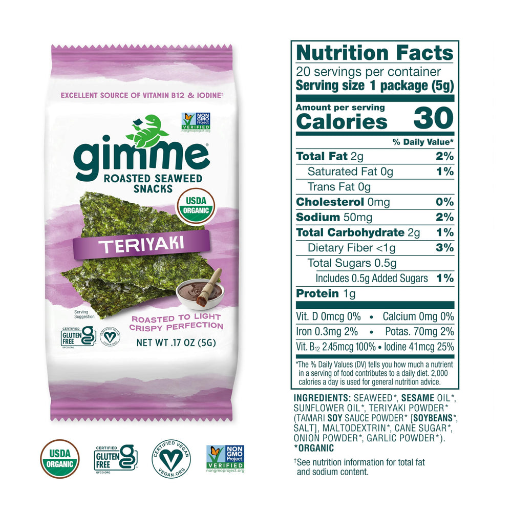 GimMe crispy roasted seaweed sheets in Teriyaki flavor.