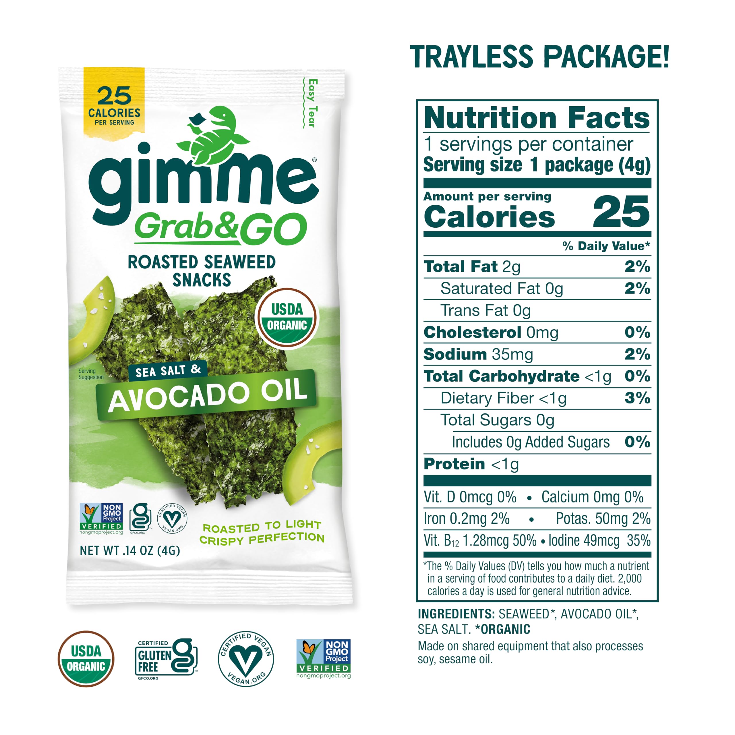 GimMe organic roasted seaweed crisp snack for kids and adults.