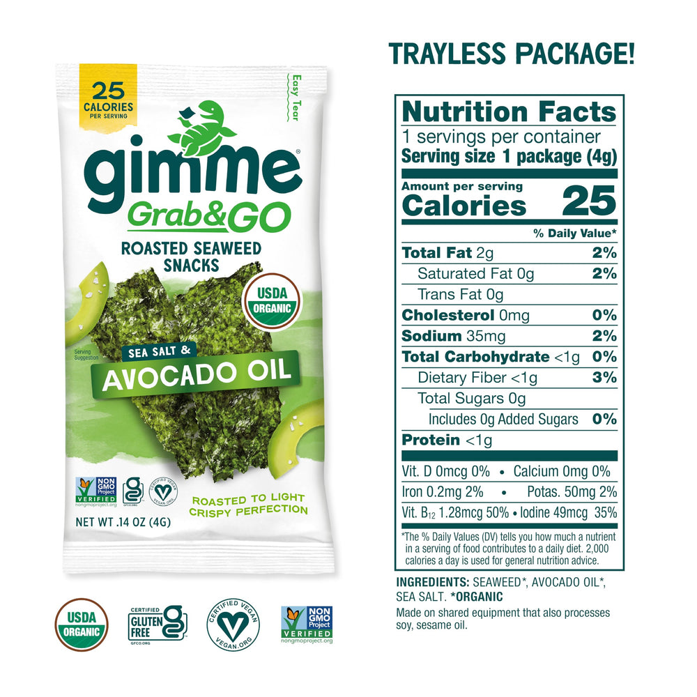 GimMe organic roasted seaweed crisp snack for kids and adults.