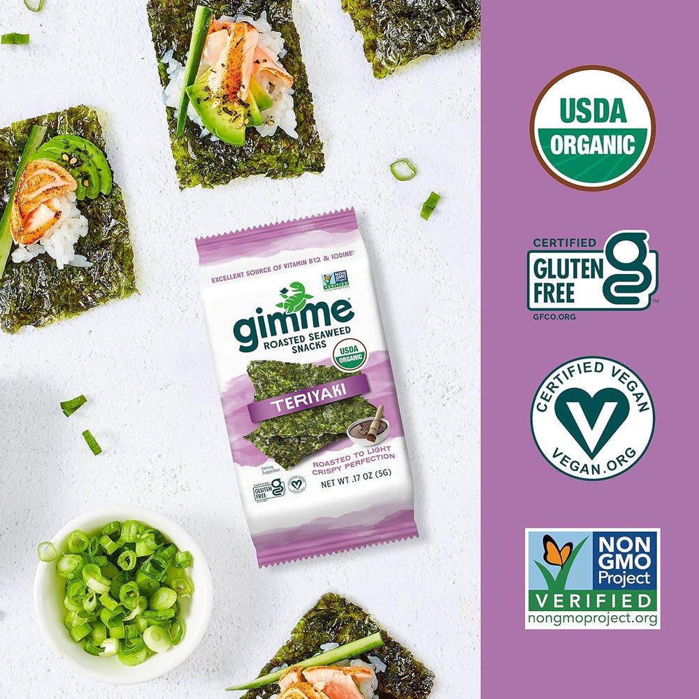 GimMe Teriyaki seaweed, 30 calories per single pack for light snacking.
