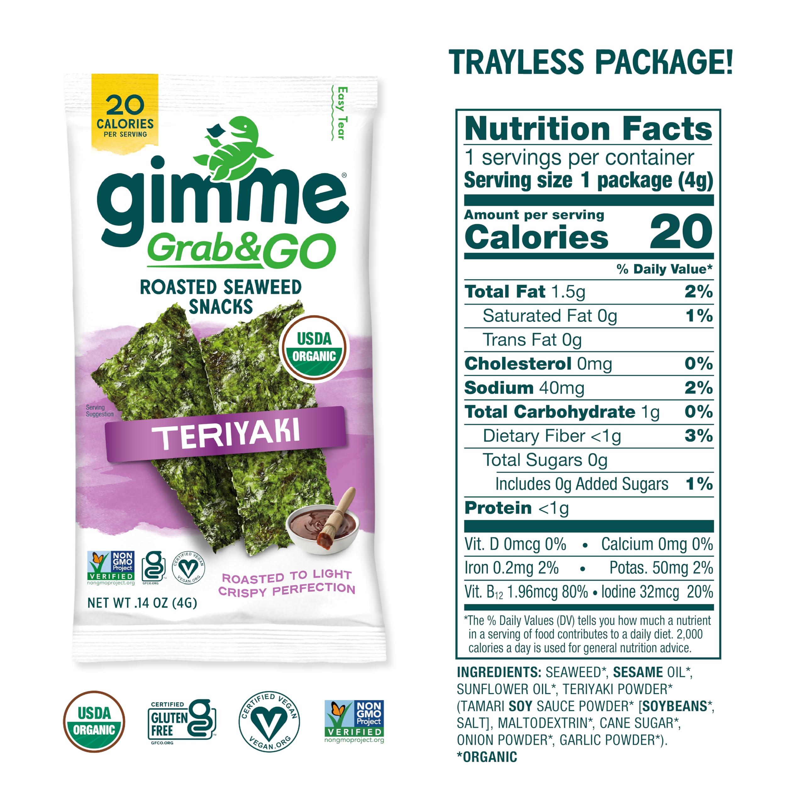 gimMe Seaweed Teriyaki pack back with nutrition facts visible