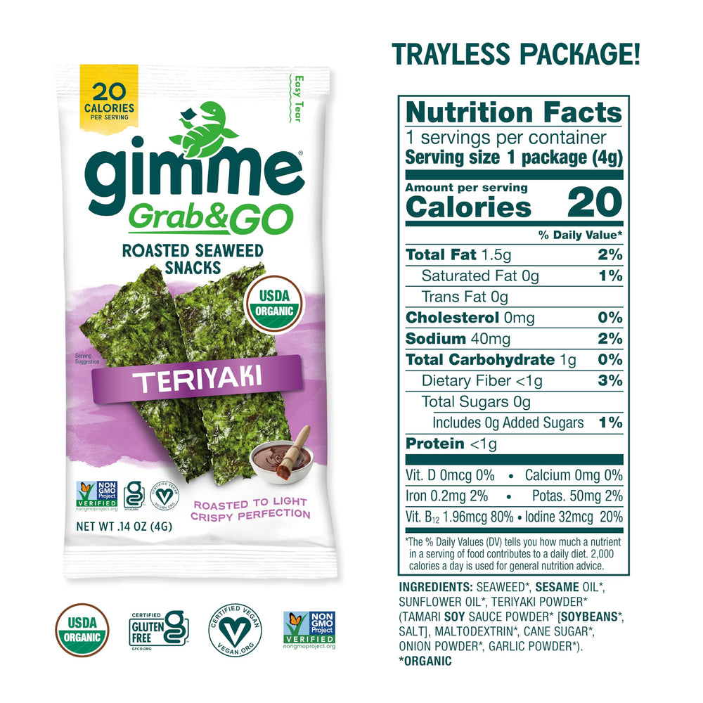 gimMe Seaweed Teriyaki pack back with nutrition facts visible