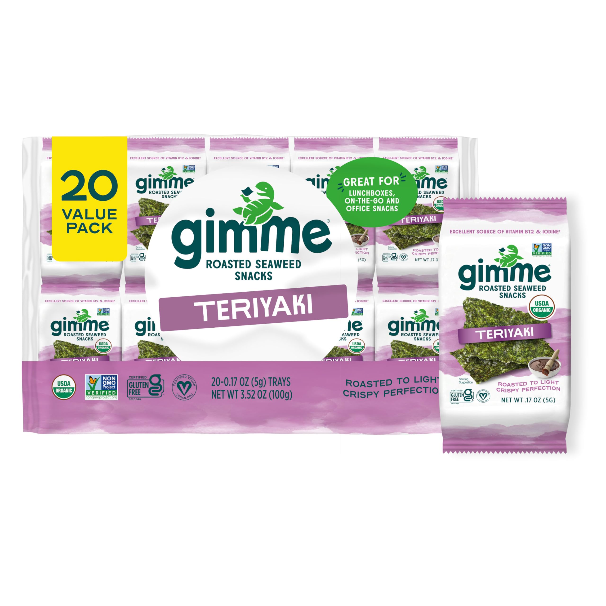 GimMe Teriyaki seaweed snack pack on the go, keto-friendly and vegan.