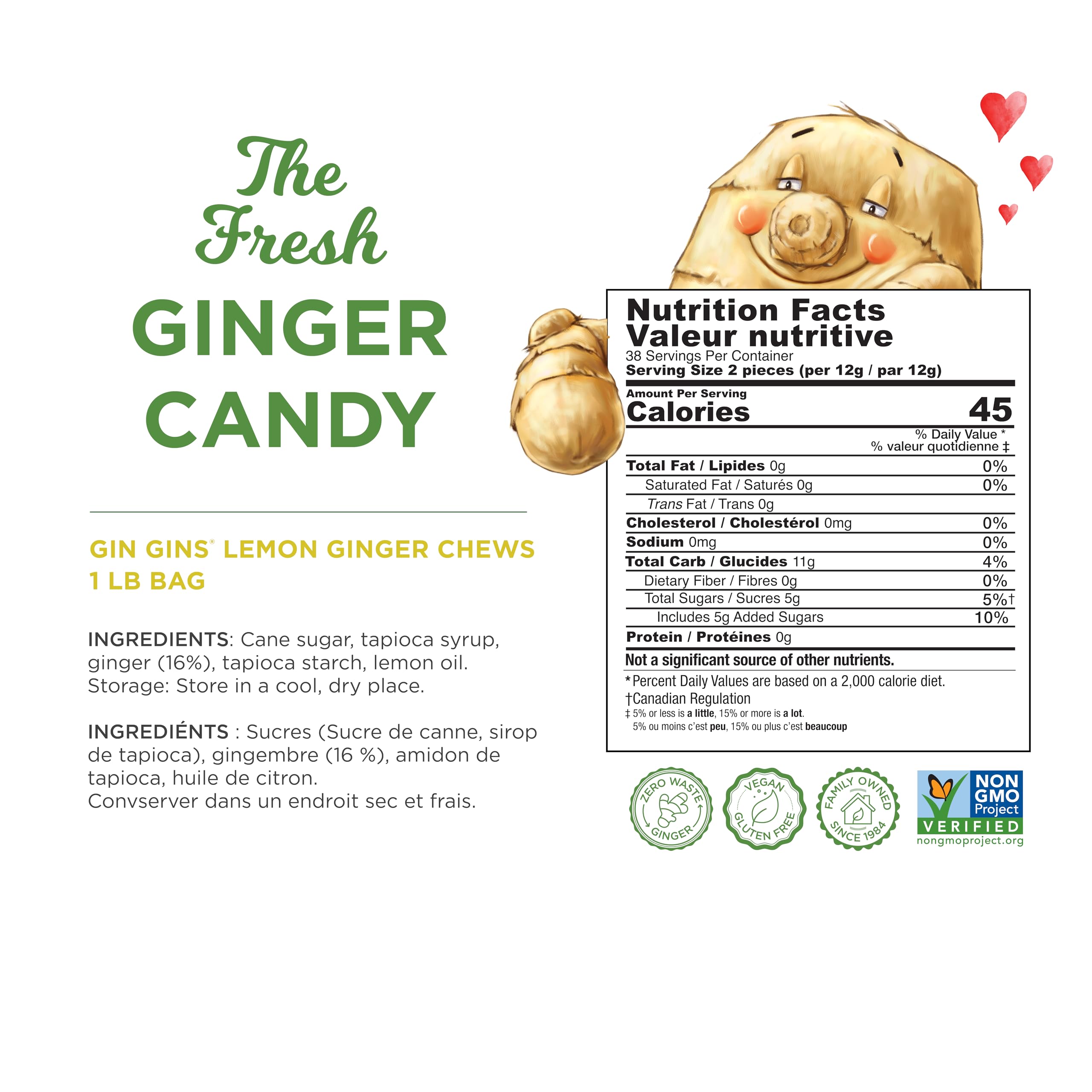 GIN GINS lemon ginger chews individually wrapped for convenient on the go snacking
