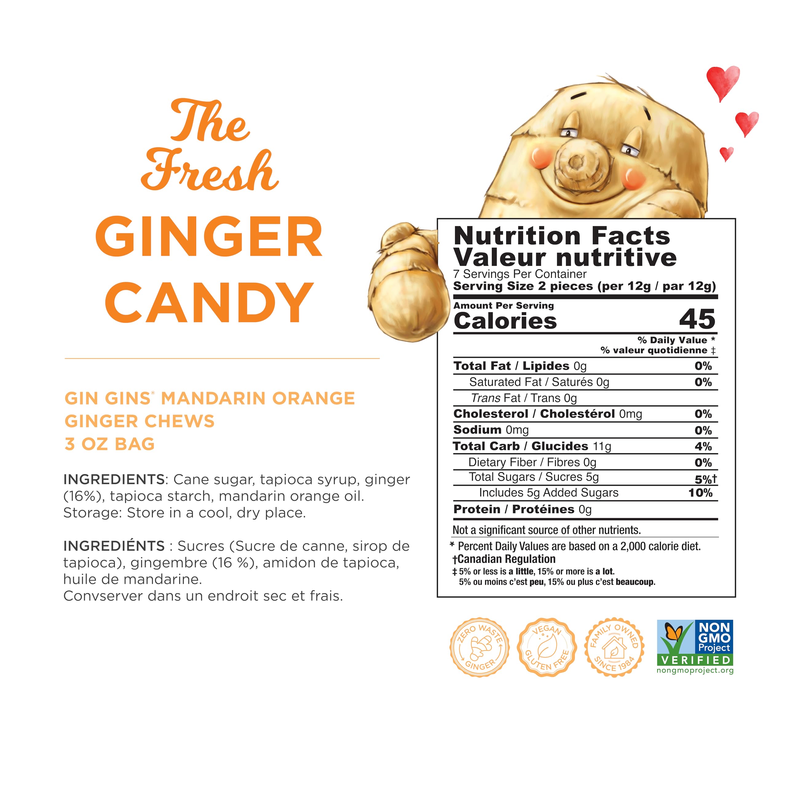 The Ginger People GIN GINS Mandarin Orange Chews on-the-go bag, travel-friendly flavor boost.