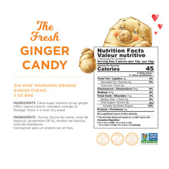 The Ginger People GIN GINS Mandarin Orange Chews on-the-go bag, travel-friendly flavor boost.