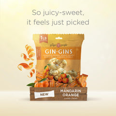 Mandarin orange flavored ginger chews showcased on a store shelf.