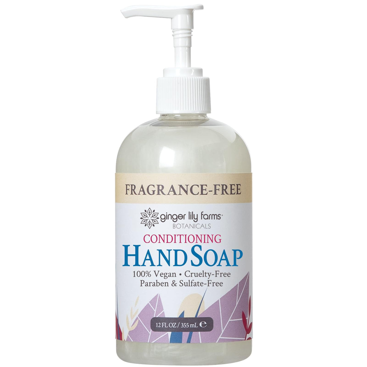 Ginger Lily Farms hand soap bottle with pump delivers fragrance-free cleansing.