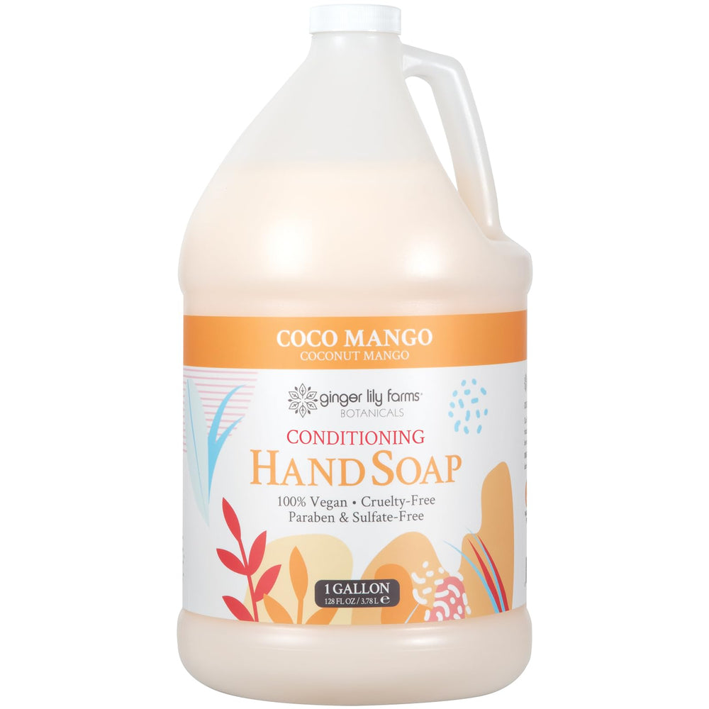 Ginger Lily Farms Botanicals Coco Mango hand soap poured for daily cleansing with a rich lather