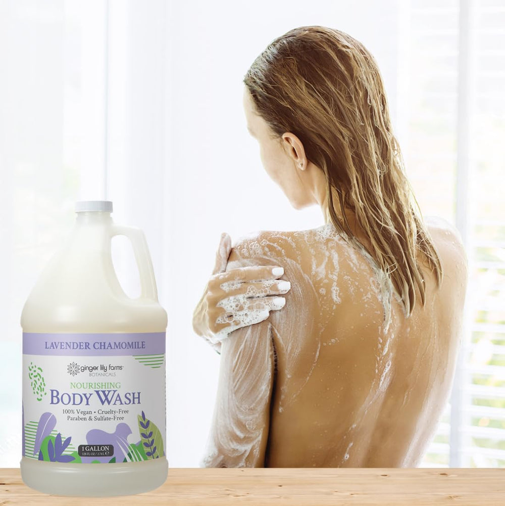Ginger Lily Farms Botanicals Nourishing Body Wash with towels for home wellness