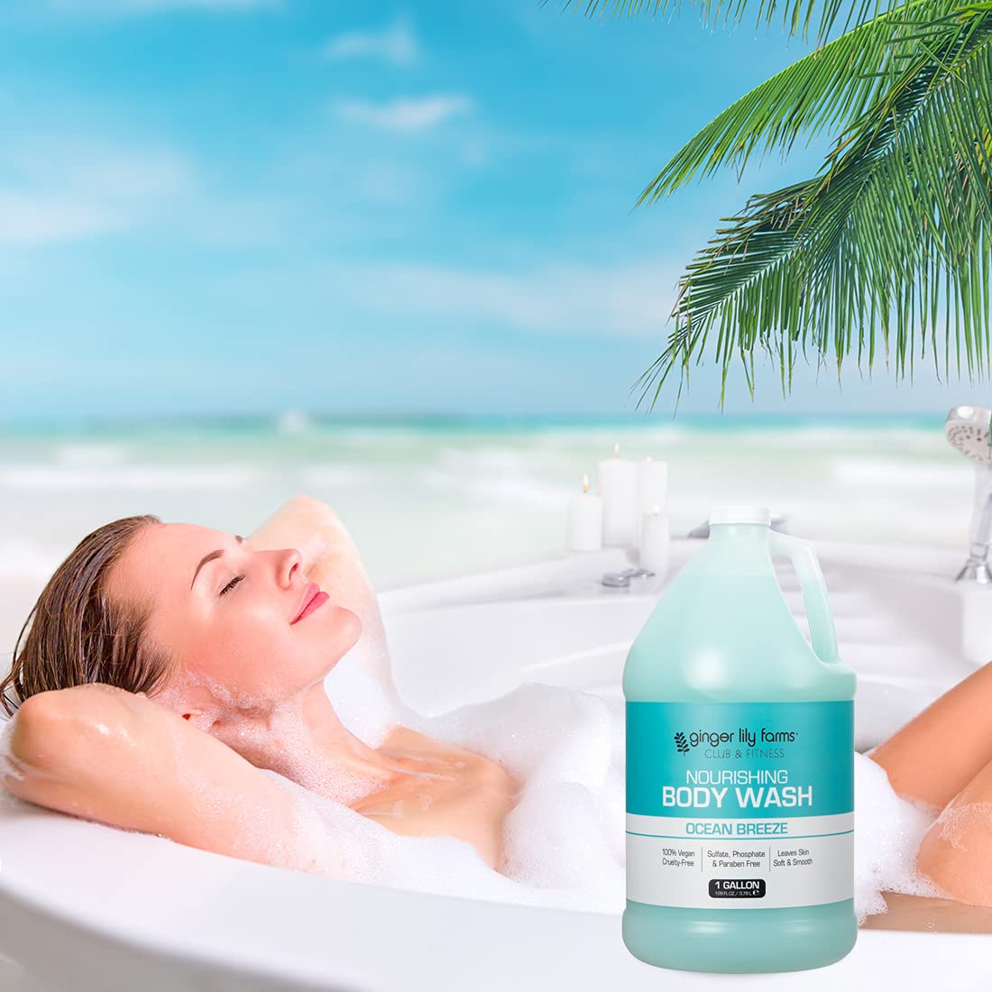 Ginger Lily Farms Club and Fitness 1-gallon commercial refill in locker room setup