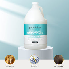Bottle label emphasizes paraben- and sulfate-free formula suitable for all hair types.