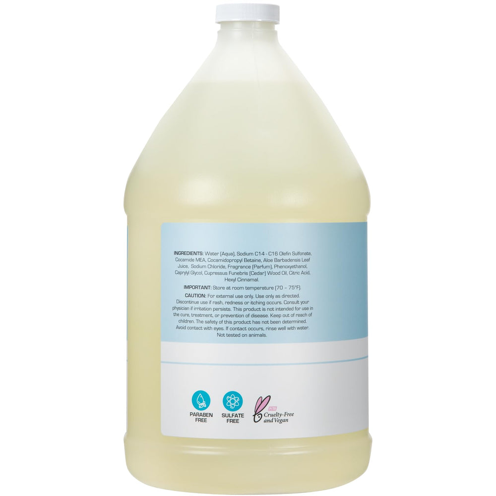 Ginger Lily Farms gallon packaging highlights eco-friendly waste reduction and locker room convenience.