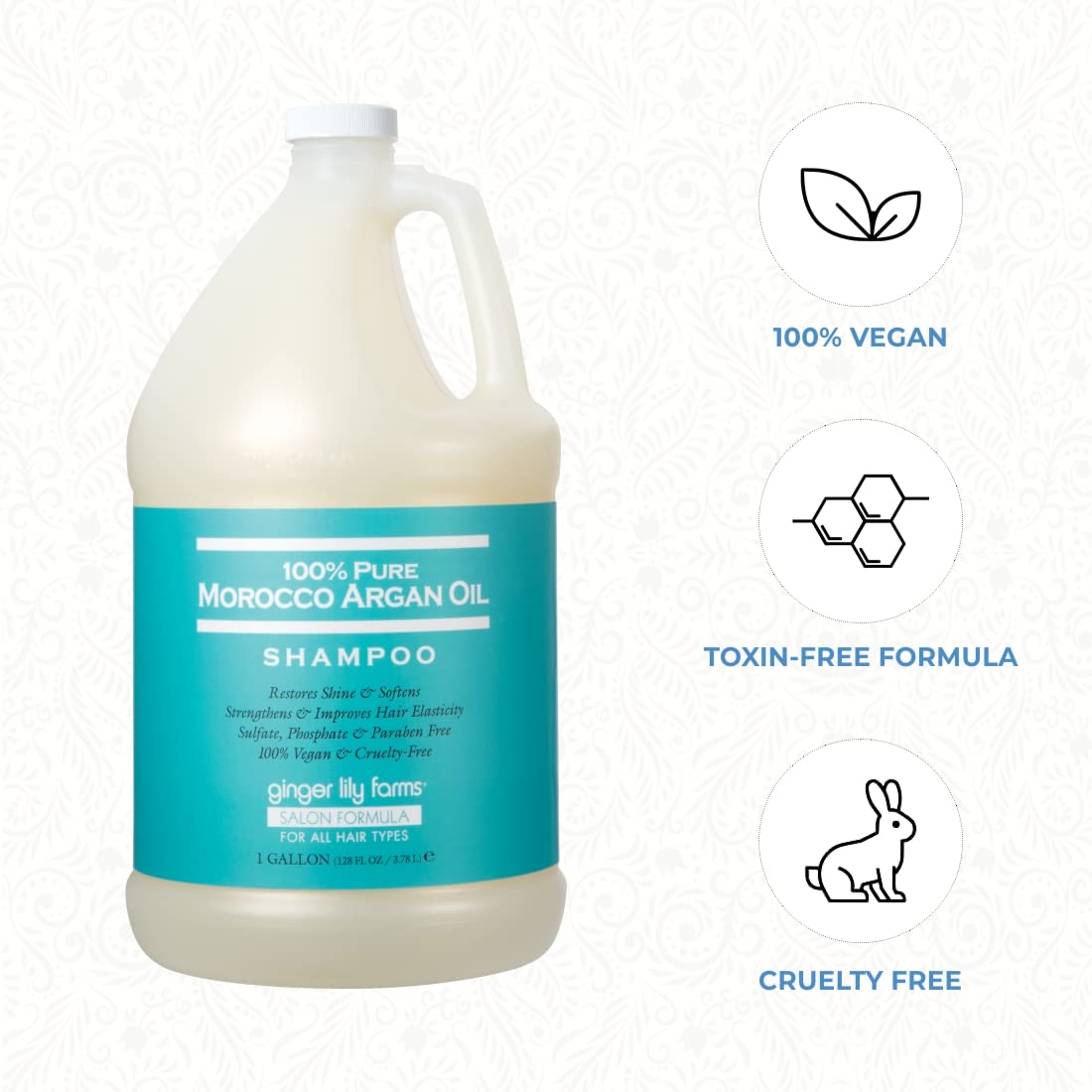 Gallon refill packaging for Ginger Lily Farms salon formula shampoo in professional backbar