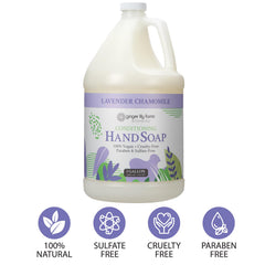 Ginger Lily Farms hand soap lather with creamy foam on hands.