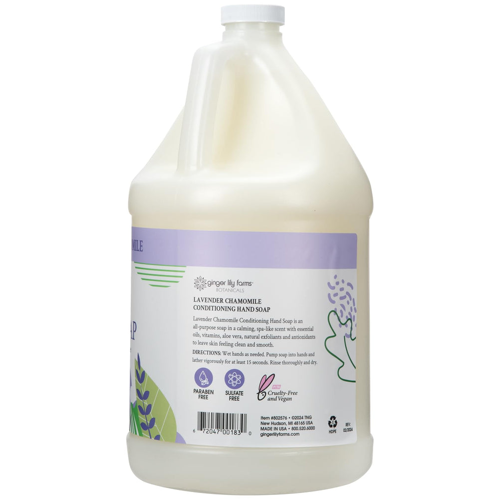 Ginger Lily Farms gallon refill label closeup for locker rooms, hotels, and spas.