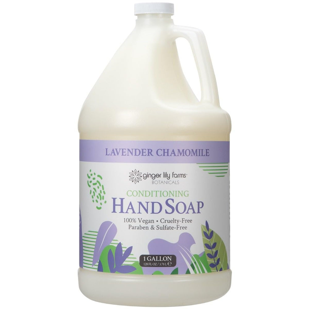 Ginger Lily Farms hand soap pump bottle with lavender chamomile provides a calming, gentle cleanse.